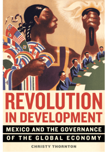 cover of "Revolution in Development" with brown woman holding torch above boardroom table